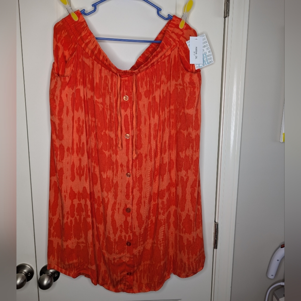 NWT- LuLaRoe Skirt- 2XL- Orange Rayon Blend Stretch Button Up Drawstring Pockets